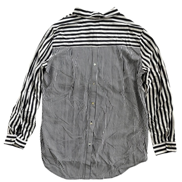 Jane + Delancey Women’s L Black White Stripe Button Front & Back Long Sleeve Top - Picture 2 of 15